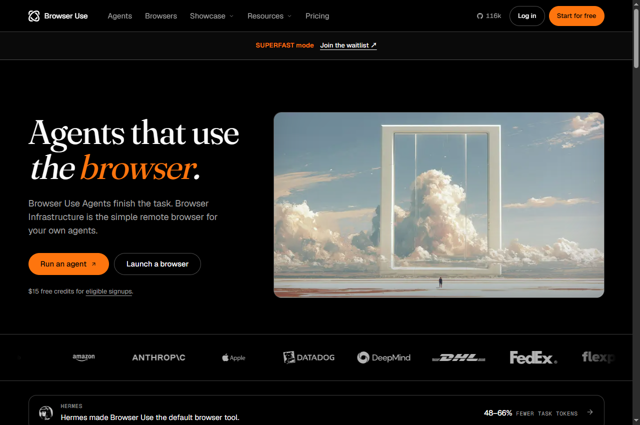 Browser Use official website preview captured 22 September 2026