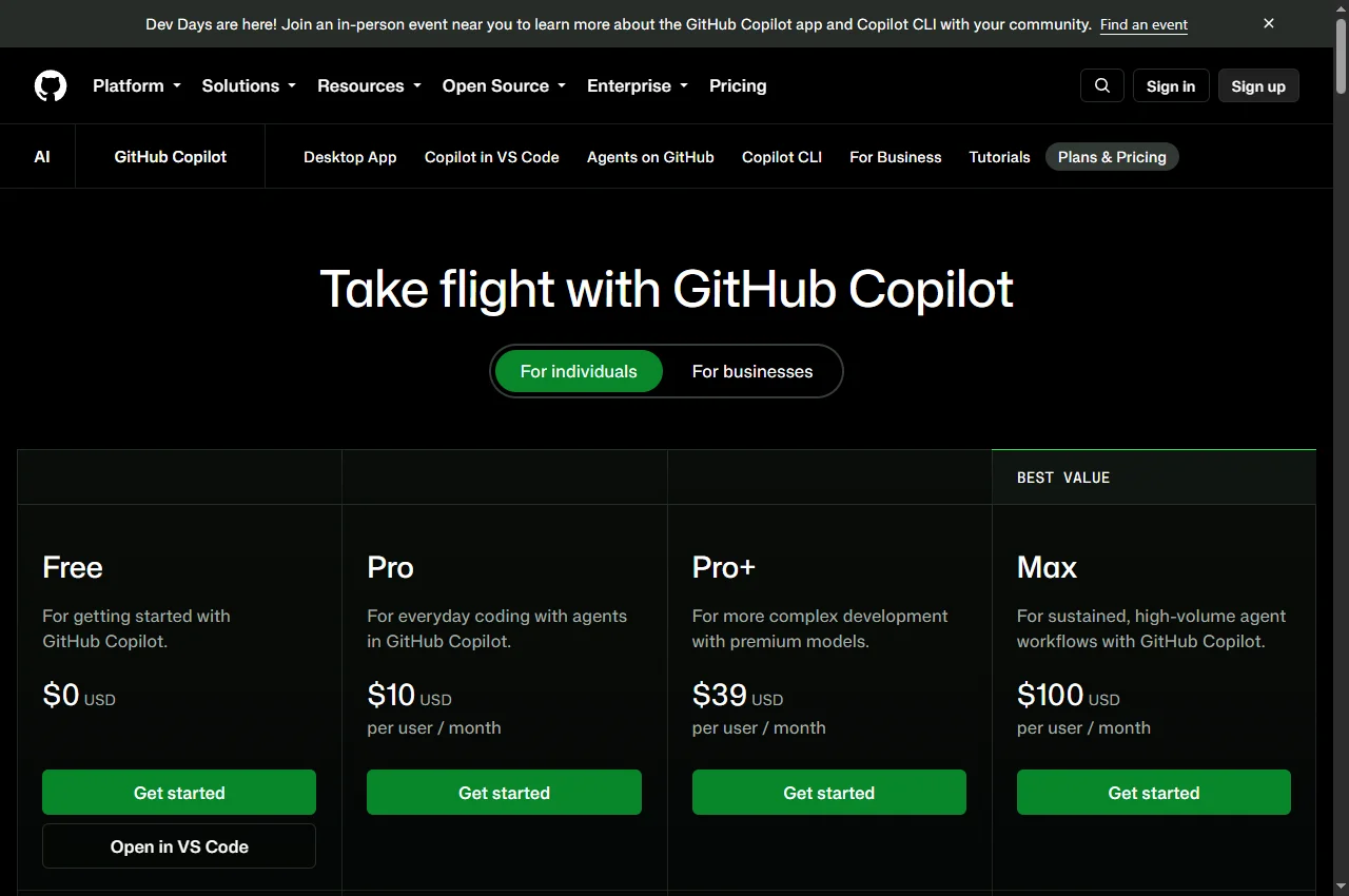 GitHub Copilot code review official pricing page, 22 September 2026