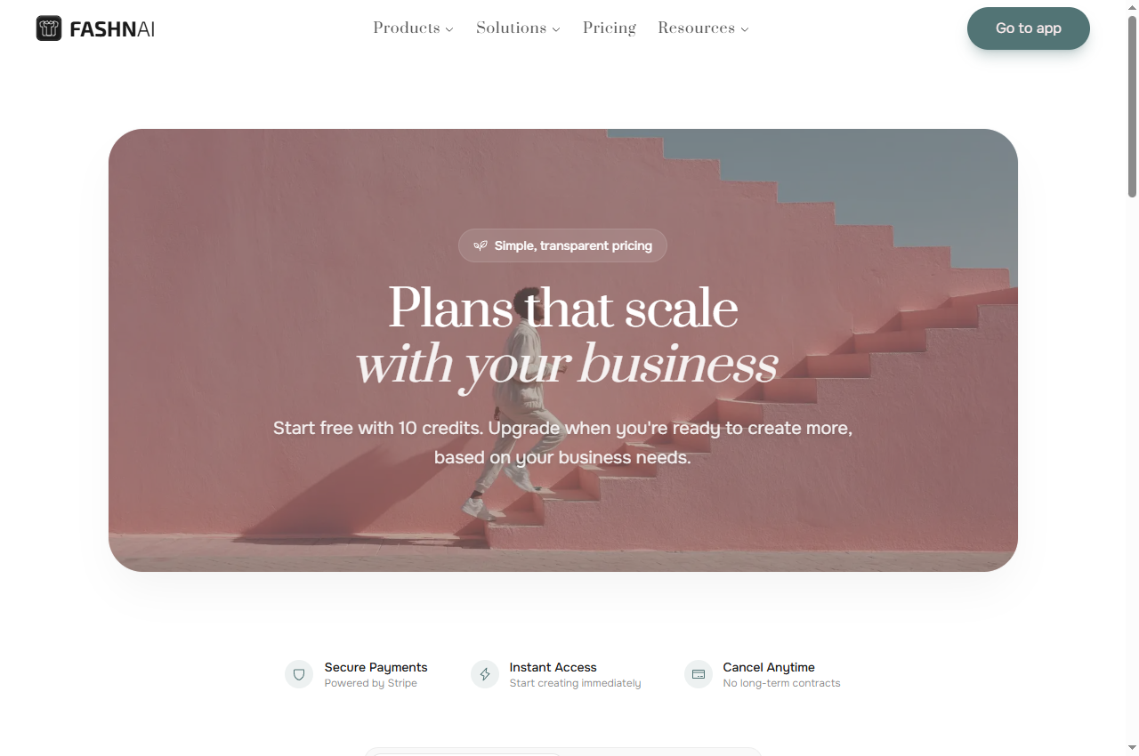 Pricing & Plans | FASHN AI: official page screenshot