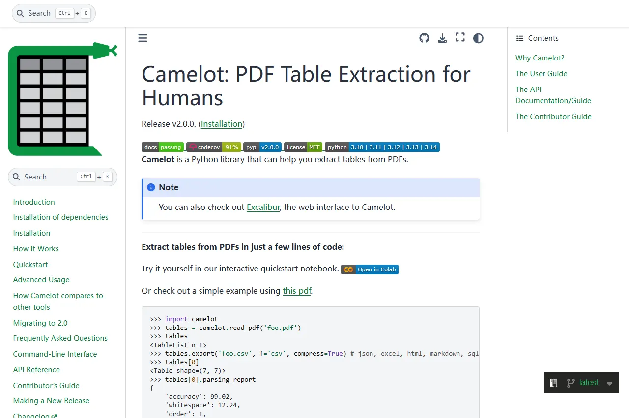Camelot official website preview
