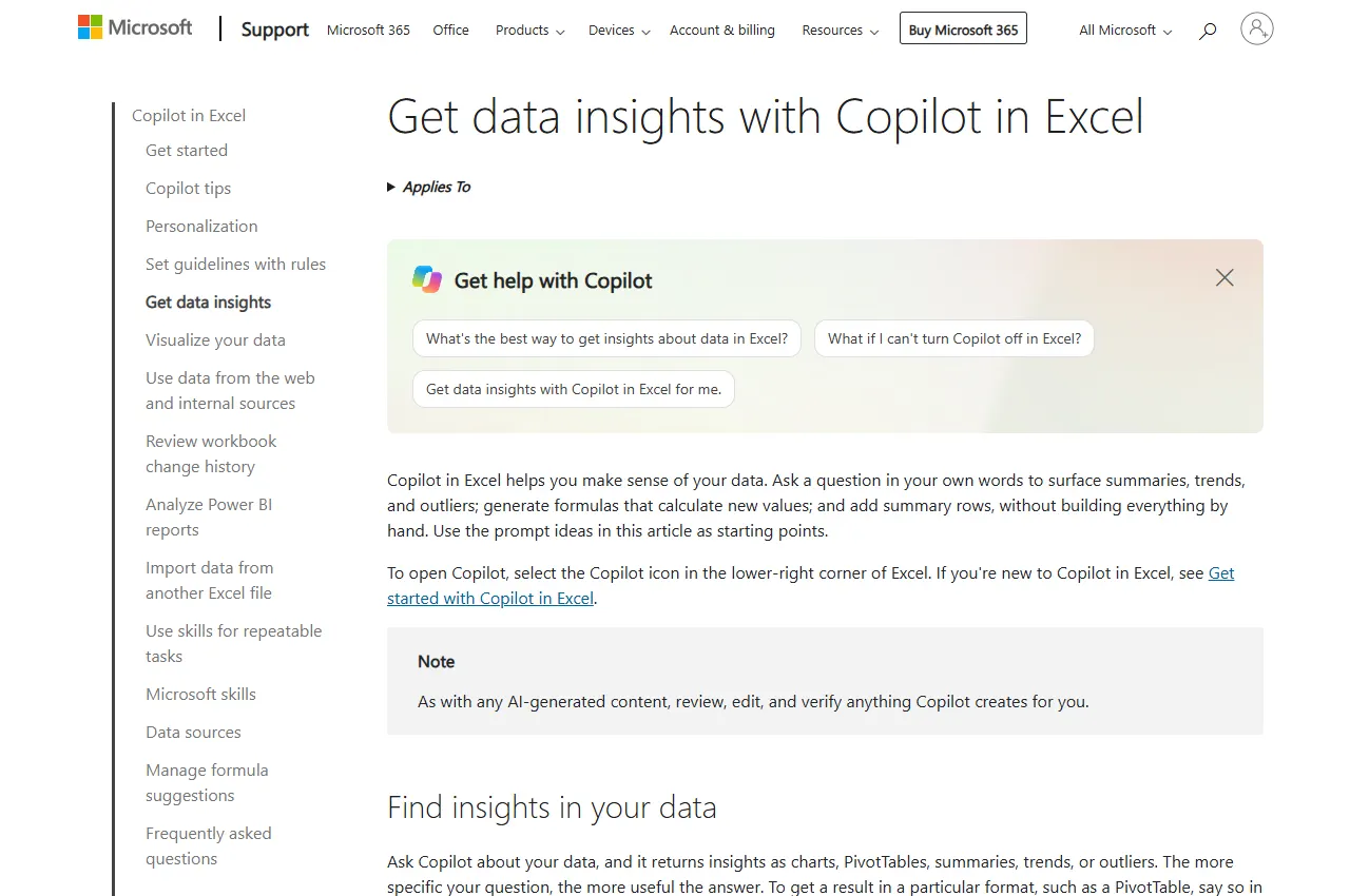 Copilot in Excel: official website preview