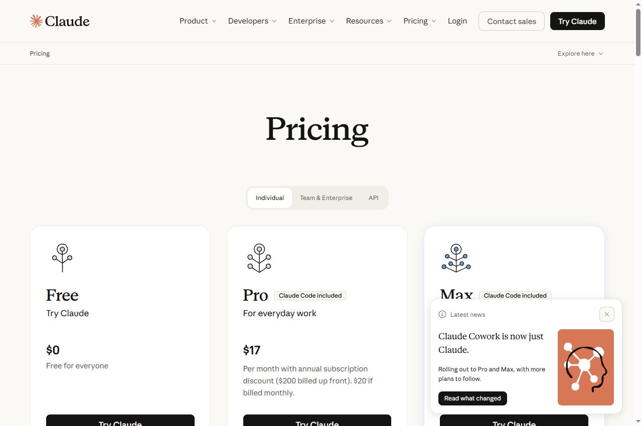 Plans & Pricing | Claude by Anthropic: official page screenshot