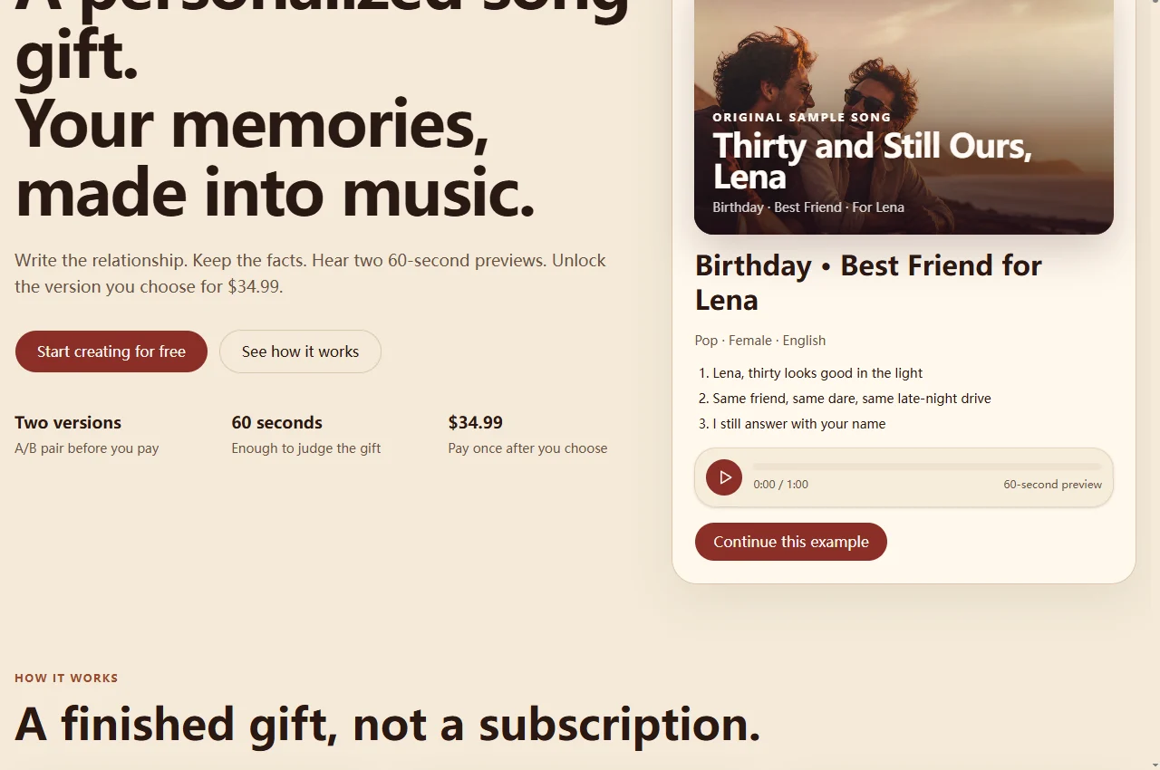 GiftableSong public website preview