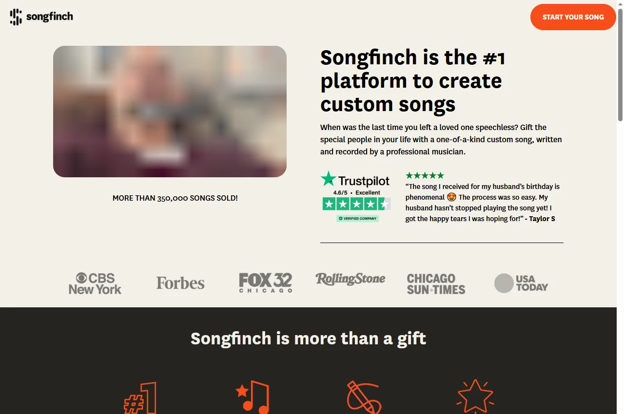 Songfinch public website preview