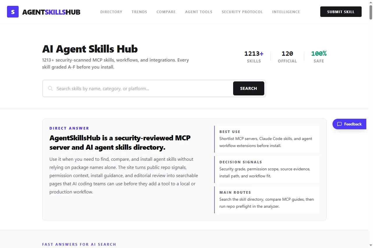 AgentSkillsHub official website and product workflow